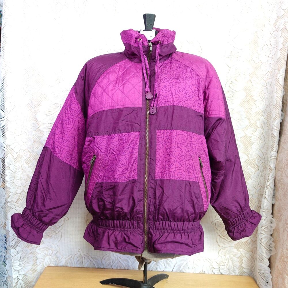 White Stag Womens Size Medium VTG 90s Ski Coat Patchwork Rose Retro Grannycore